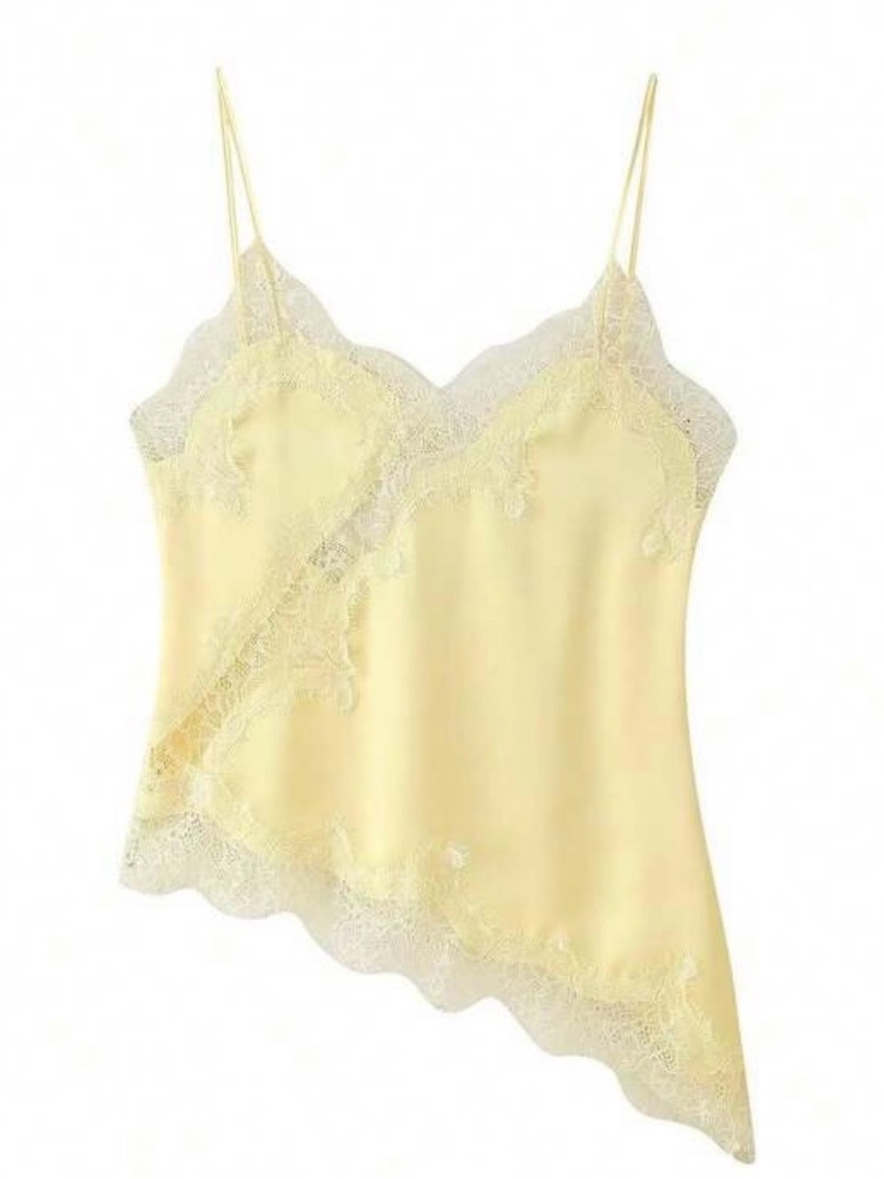 Lace Trim Asymmetrical Cami Tank Top - Yellow